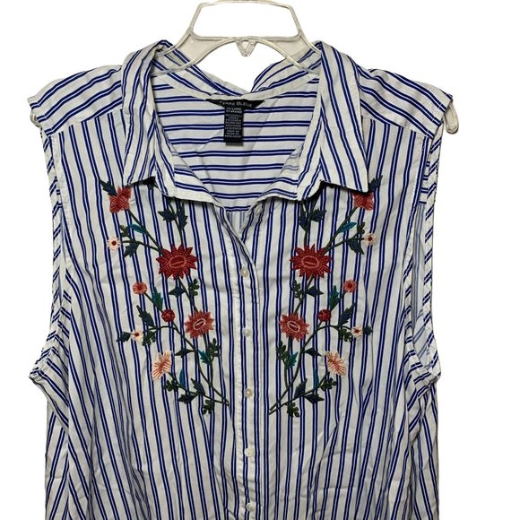 Terre Bleue Plus Size Blue & White Striped Embroidered Tunic Size XXL - Picture 10 of 11